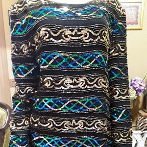 Papell Boutique Beaded Evening Tunic Mini Dress ML